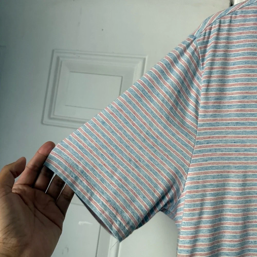 FAHERTY blue white red striped pima cotton modal polo short sleeve‎ shirt